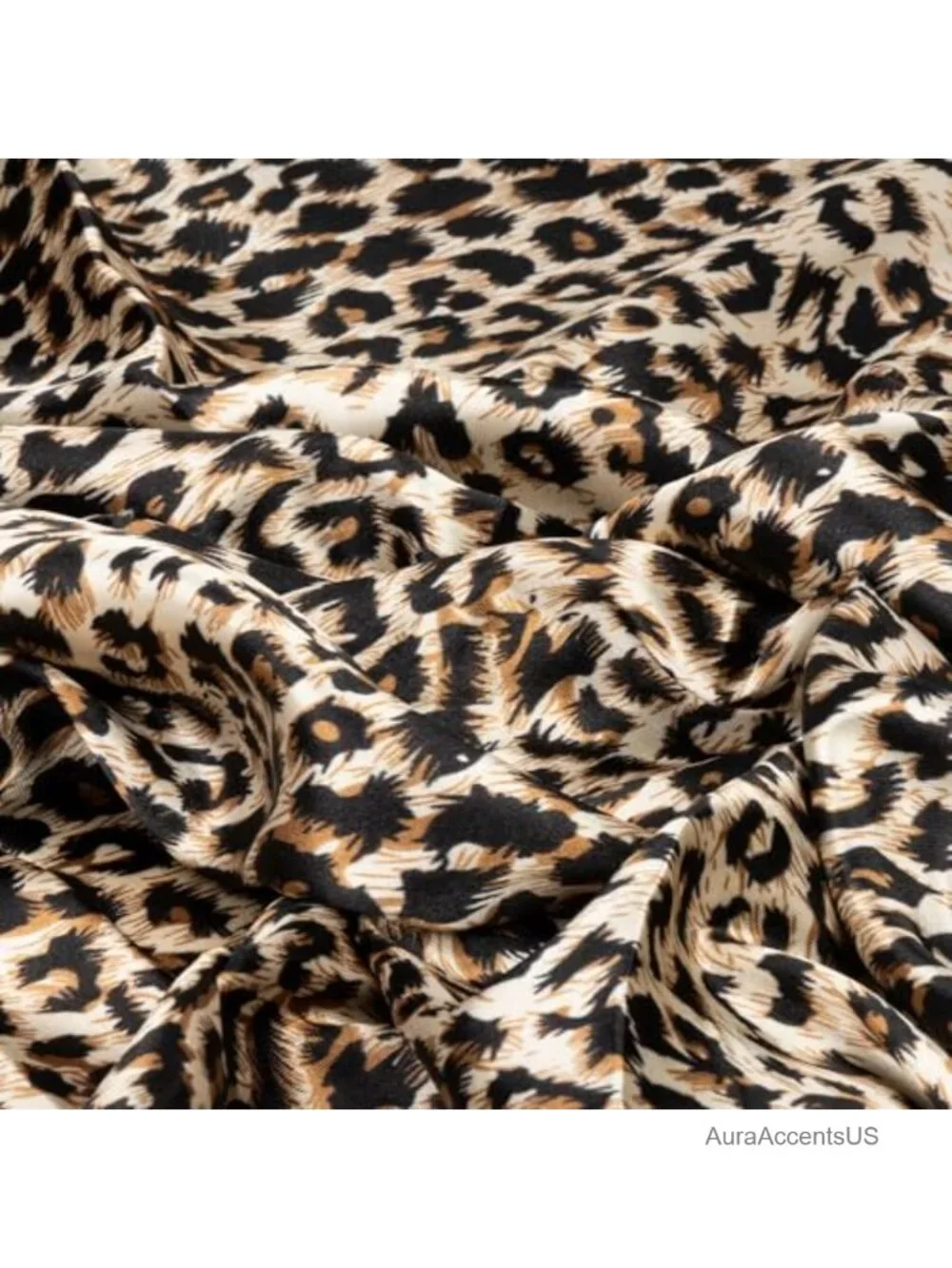 Large Square Fashion Scarf, Leopard Print Satin Feel, 35x35 in, Versatile Neck